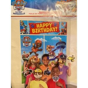 Paw Patrol Happy Birthday Backdrop with Photo Booth Props Kit Party Supplies